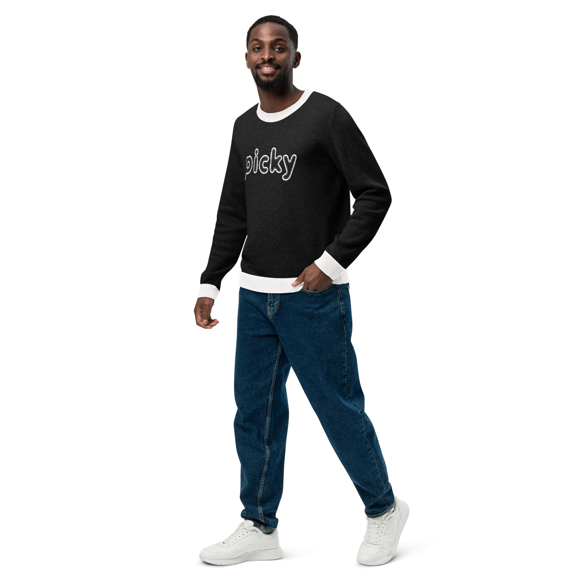 Picky Knitted Crew Neck Sweater Black & White