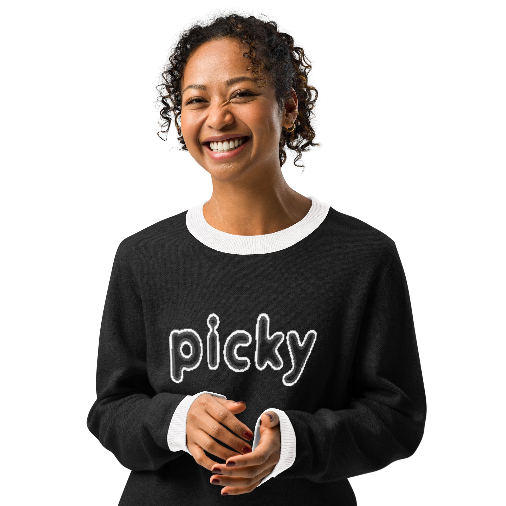 Picky Knitted Crew Neck Sweater Black & White